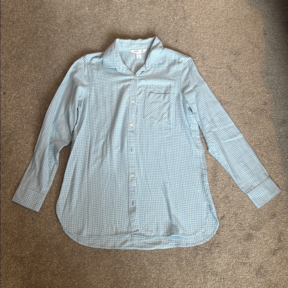 Old Navy Women's Light Blue Checkered Flannel Tunic Women’s Size Medium